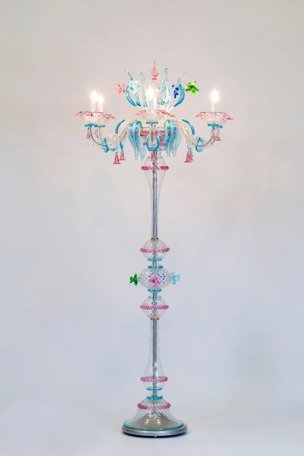 Rezzonico Floor Lamp with Colored Flowers in Blown Murano Glass, Italy, 1990s For Sale 2