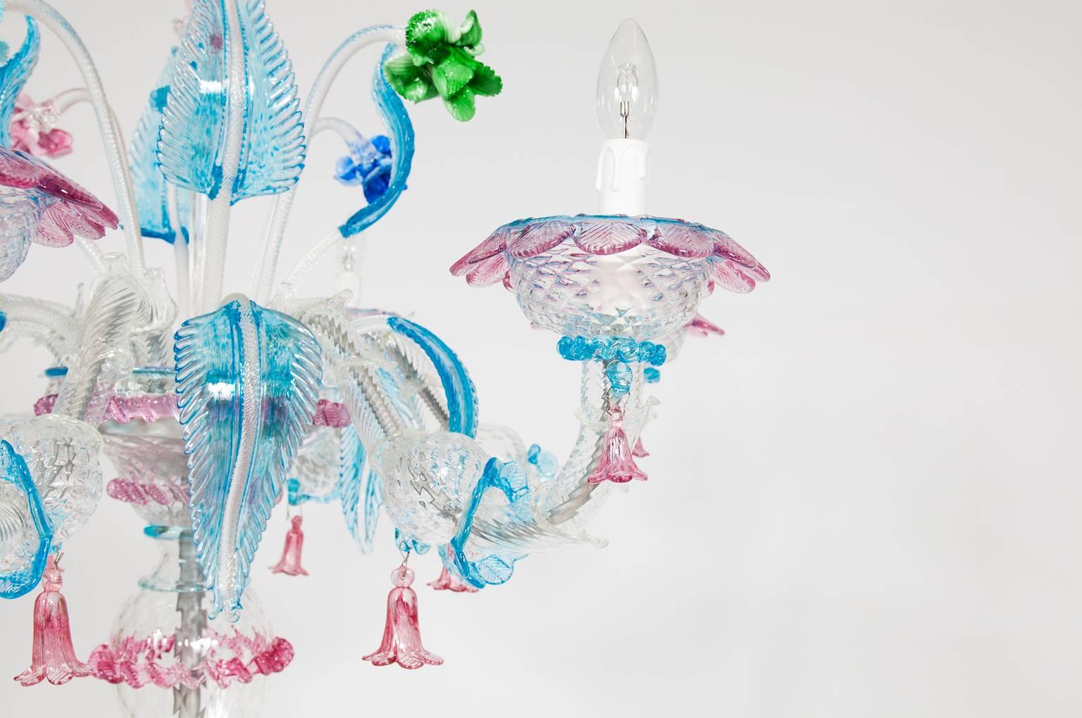 Late 20th Century Rezzonico Floor Lamp with Colored Flowers in Blown Murano Glass, Italy, 1990s For Sale
