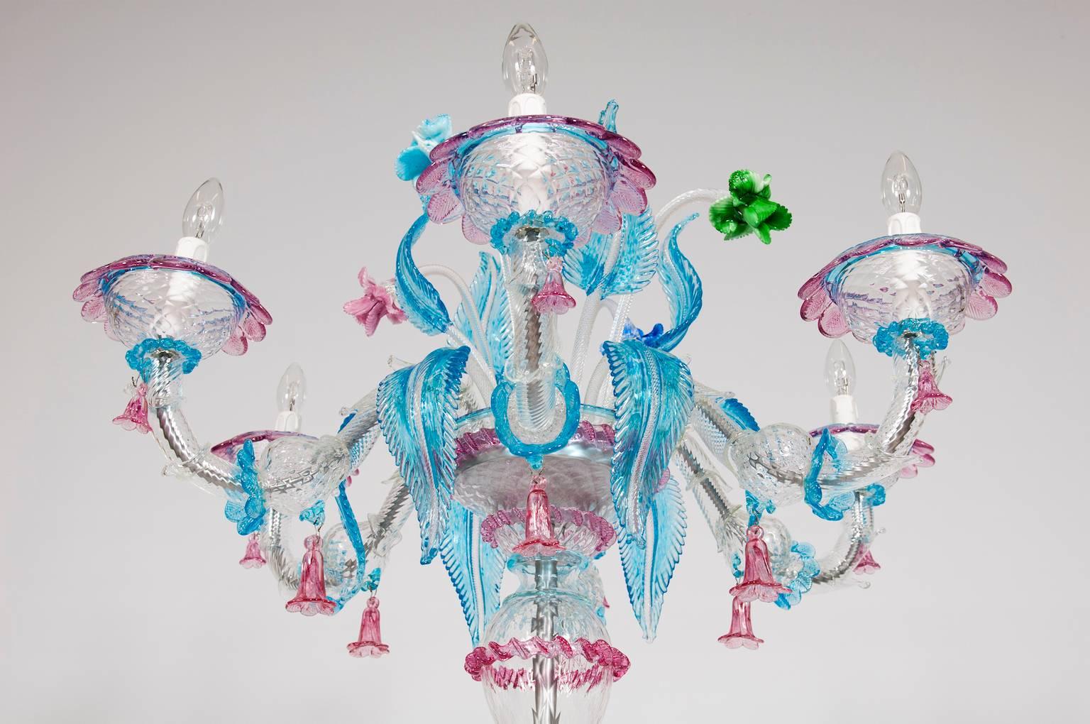 Rezzonico Floor Lamp with Colored Flowers in Blown Murano Glass Italy 1990s In Excellent Condition For Sale In Villaverla, IT