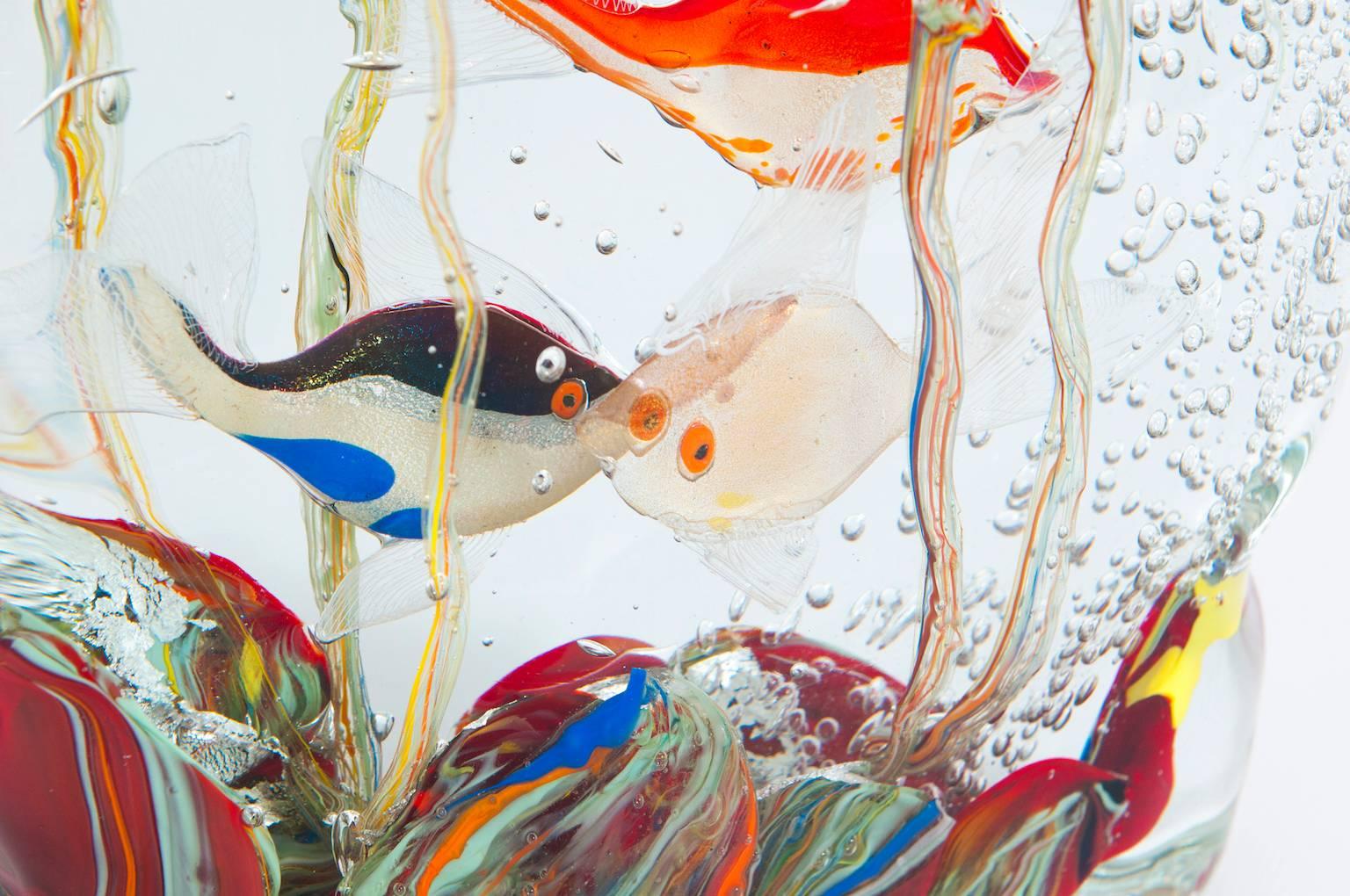Art Glass Italian Murano Glass Aquarium Signed by Romano Donà, 1980s
