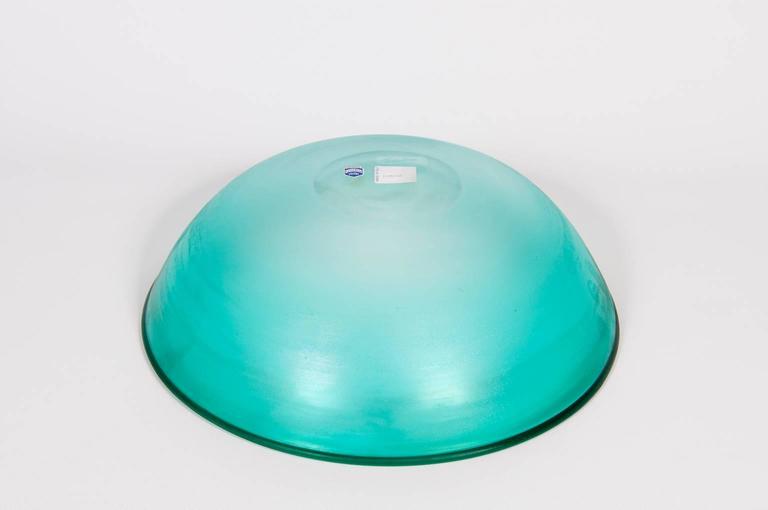 Italian Venetian, Bowl, Blown Murano Glass, Light-Green, Signed Cenedese, 1970s In Excellent Condition For Sale In Villaverla, IT