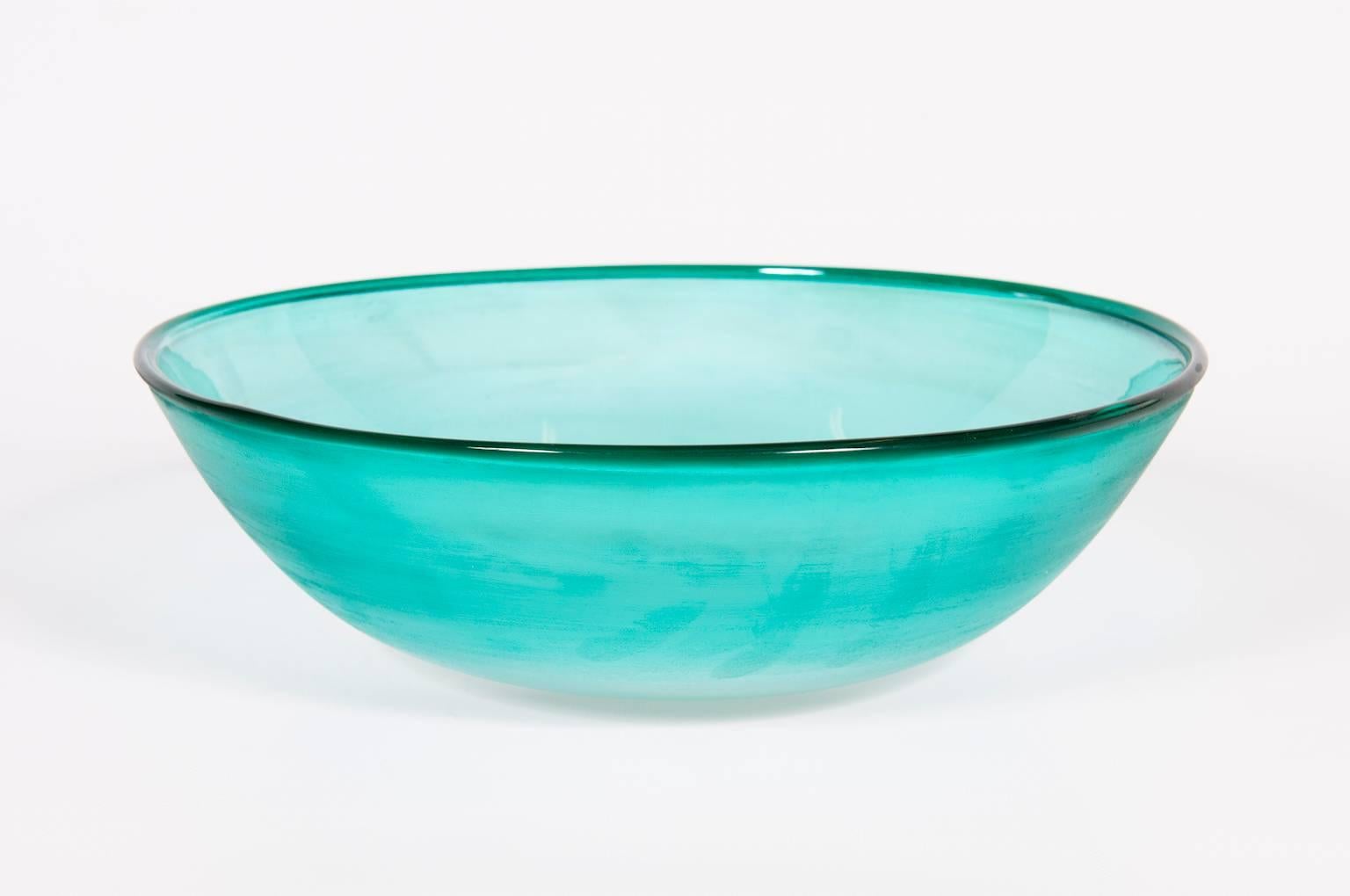 Mid-Century Modern Italian Venetian, Bowl, Blown Murano Glass, Light-Green, Signed Cenedese, 1970s For Sale