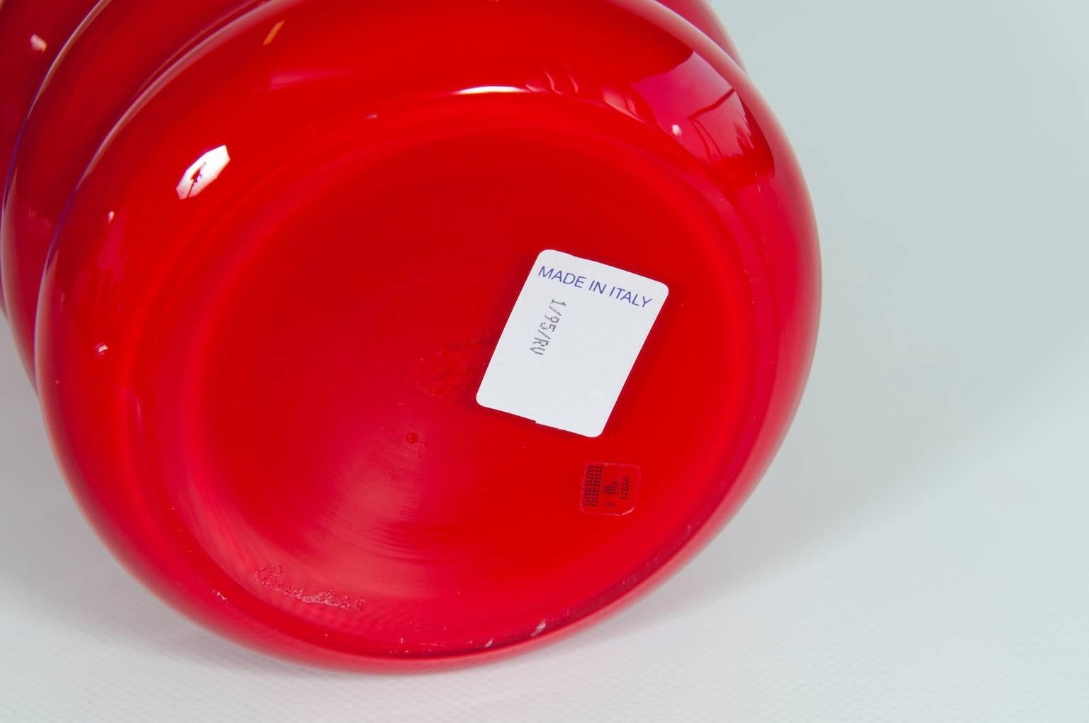Italian Venetian Murano Glass Red Vase Signed by Cenedese 1970s 3