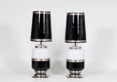 Black and White Pair of Italian Murano Table Lamps 1960s