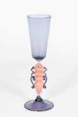 Handcrafted Murano glass Goblet 1970s light purple with accents of pink and gold