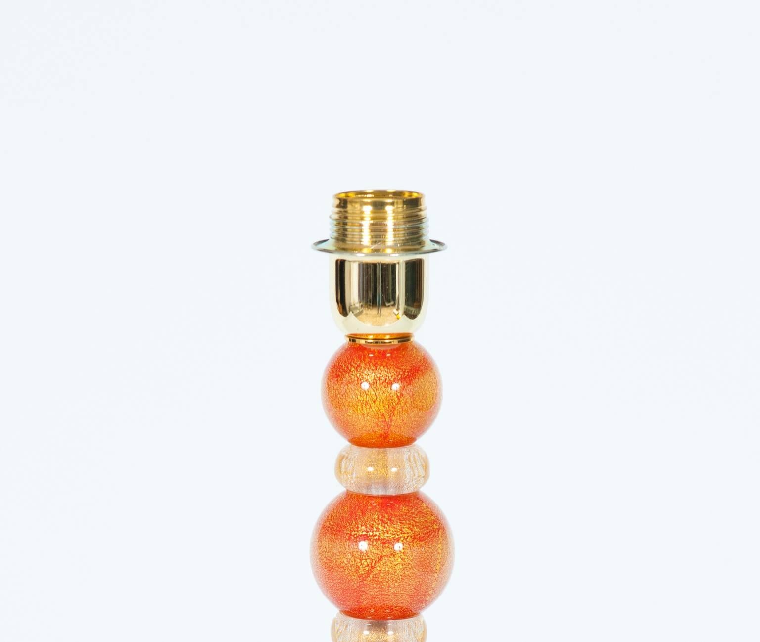 Pair of Italian Venetian Murano Glass Table Lamps in Gold and Orange 2
