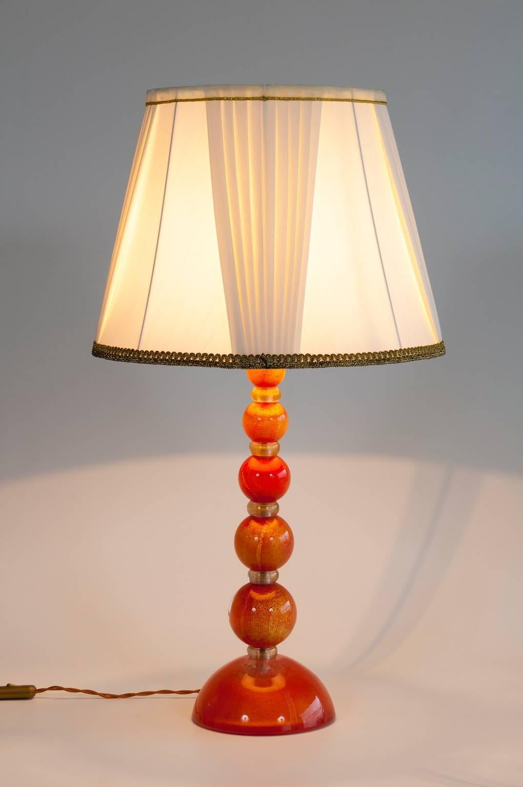 Pair of Italian Venetian Murano Glass Table Lamps in Gold and Orange 3