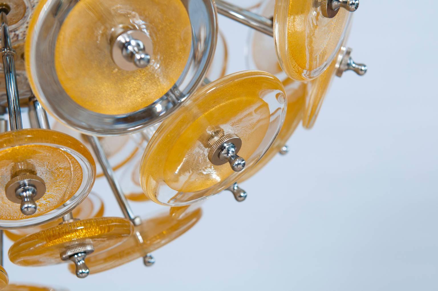 Italian Flush Mount in Blown Murano Glass, Gold 24-K, Mazzega Contemporary For Sale 1