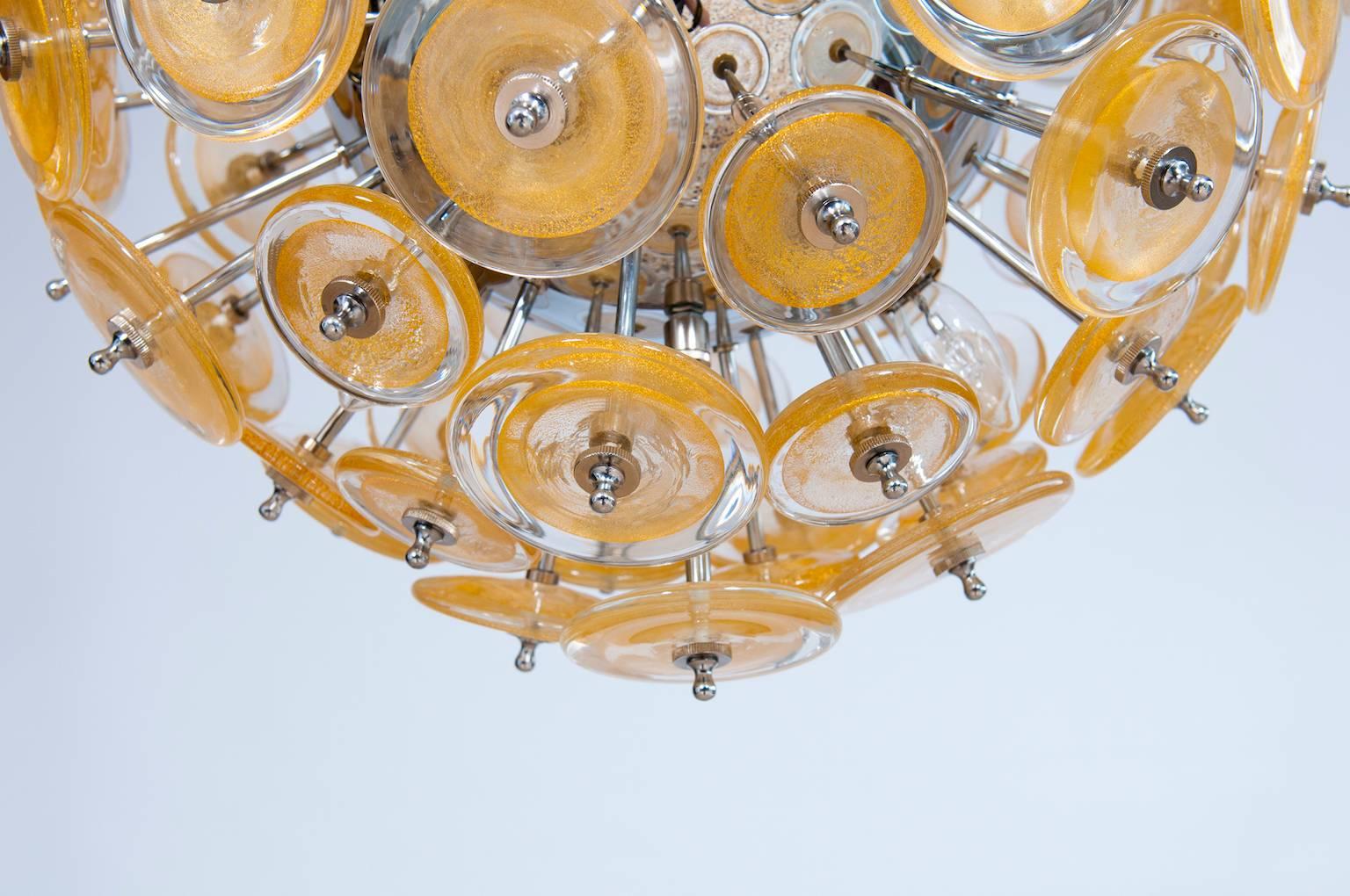 Italian Flush Mount in Blown Murano Glass, Gold 24-K, Mazzega Contemporary For Sale 2