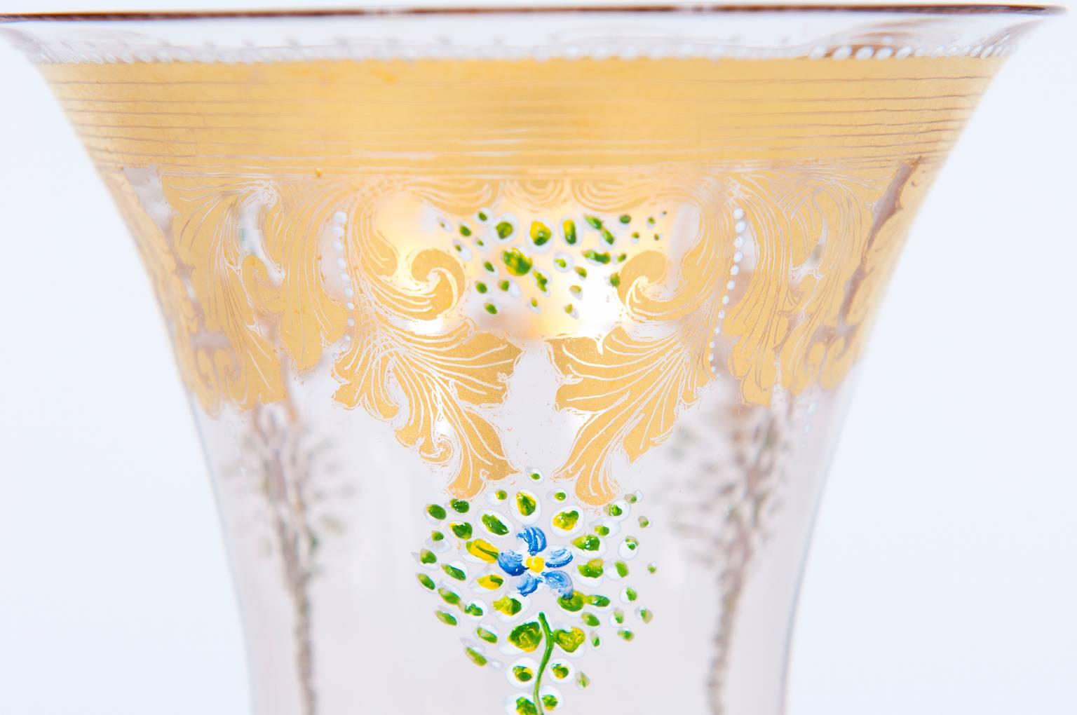 Glass Handcrafted gold glass goblet from 1970s Murano decored with exquisite gold leaf For Sale