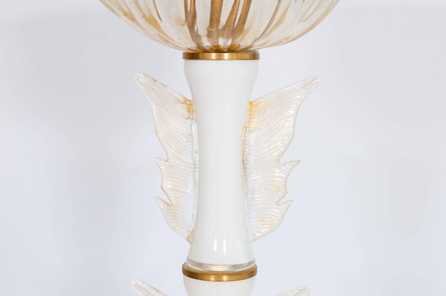 Art Glass Floor Lamp in Murano Glass Gold and White, De Majo, 1950s