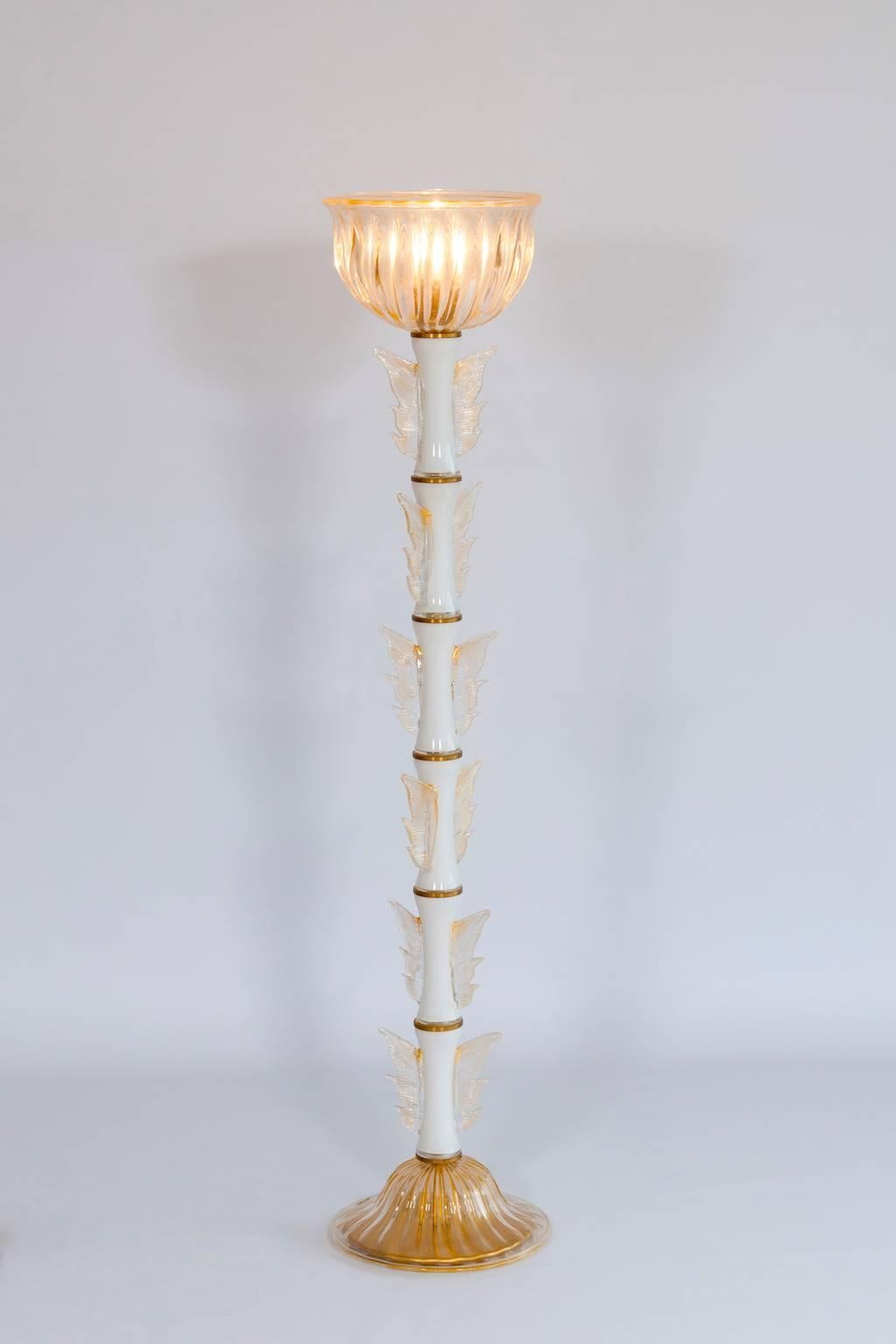 Floor Lamp in Murano Glass Gold and White, De Majo, 1950s 3