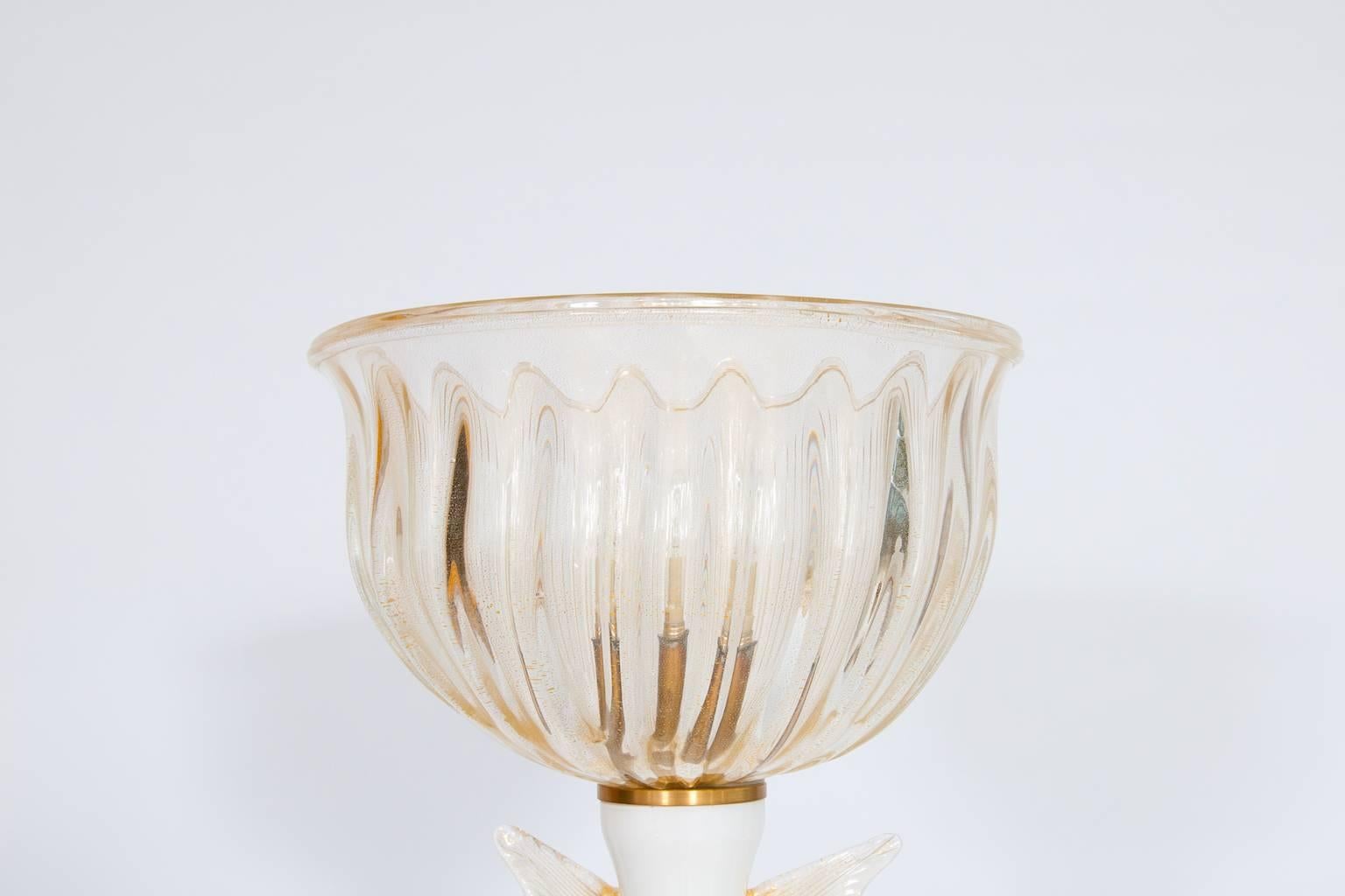 Floor Lamp in Murano Glass Gold and White, De Majo, 1950s 1
