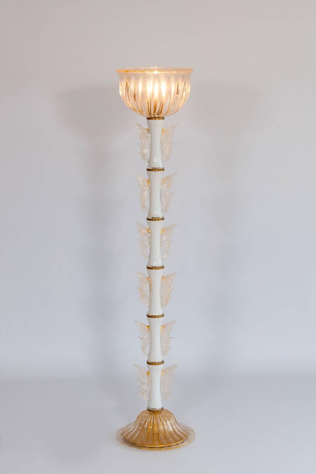 Floor Lamp in Murano Glass Gold and White, De Majo, 1950s 2