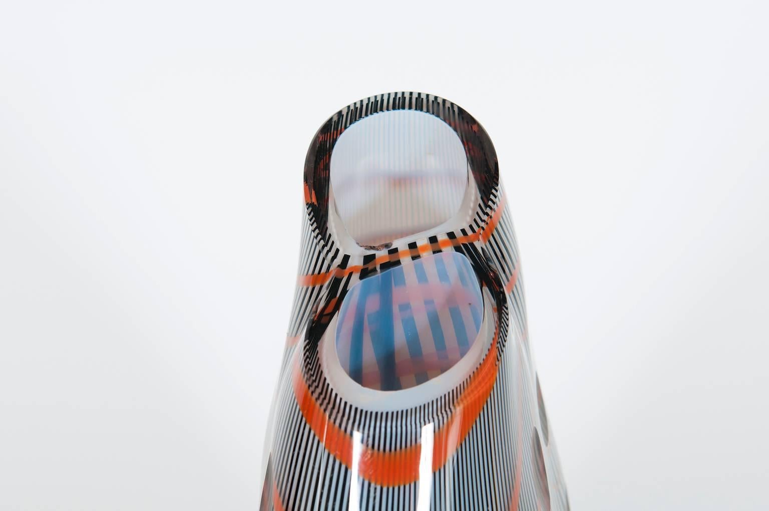 Italian Vase blown Murano Glass exclusive shape with stripes 1990s In Excellent Condition For Sale In Villaverla, IT