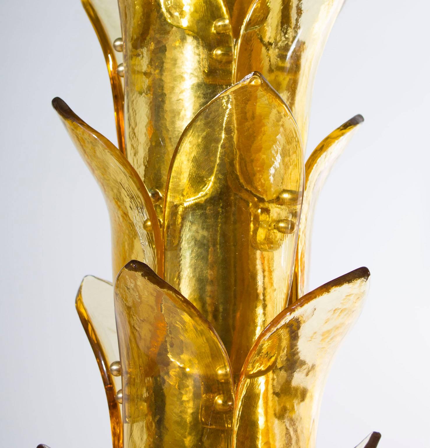 Art Glass Italian Venetian Palm in Murano Glass Amber and Green