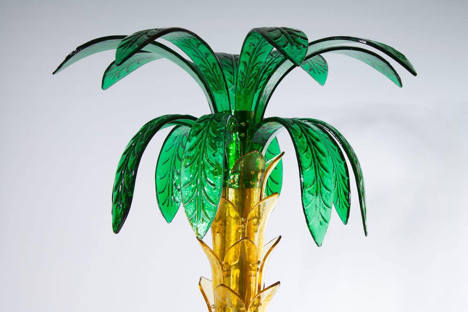 Italian Venetian Palm in Murano Glass Amber and Green 1