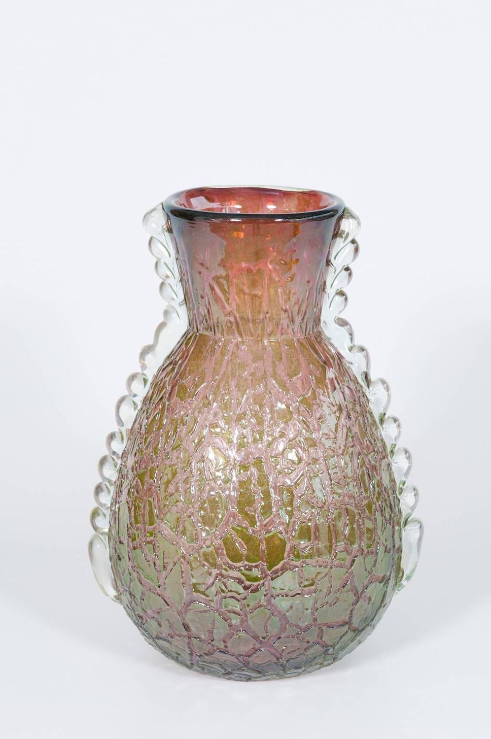 Italian Vase in Murano Glass in Pink and Green at 1stdibs