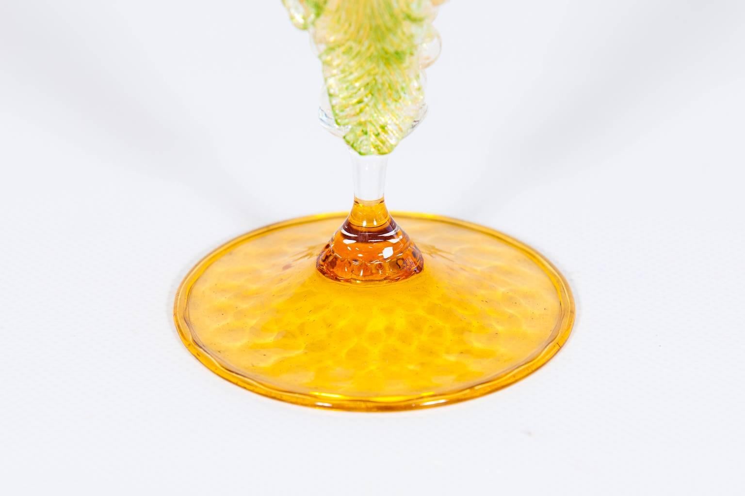 Mid-Century Modern Italian Venetian Goblet in Murano Glass Orange and Gold with a Grape  For Sale