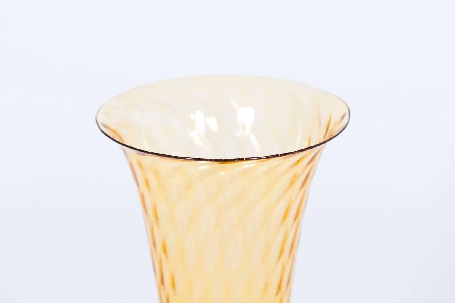Late 20th Century Italian Venetian Goblet in Murano Glass Orange and Gold with a Grape  For Sale