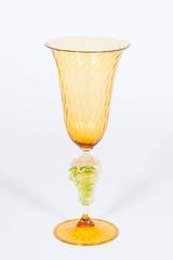 Italian Venetian Goblet in Murano Glass Orange and Gold with a Grape