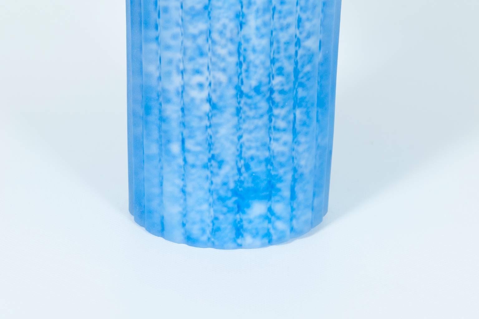 Hand-Crafted Italian Venetian, Table Lamp, blownMurano Glass, Light Blue & White Scavo, 1970s