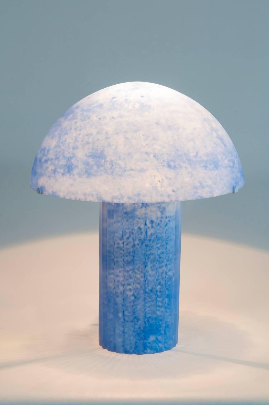 Italian Venetian, Table Lamp, blownMurano Glass, Light Blue & White Scavo, 1970s 3