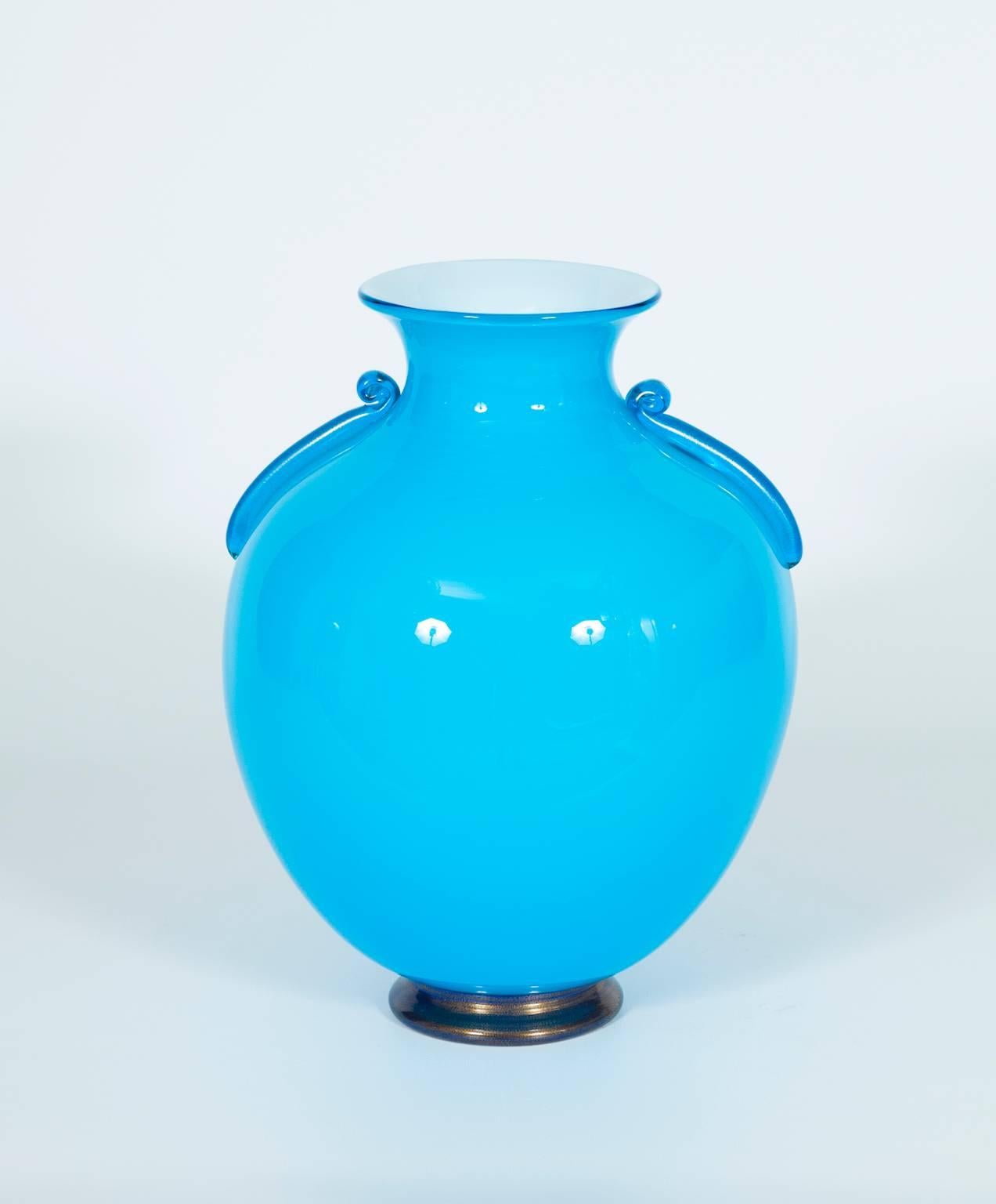 Hand-Crafted Italian Venetian Vase in Murano Glass, Light Blue