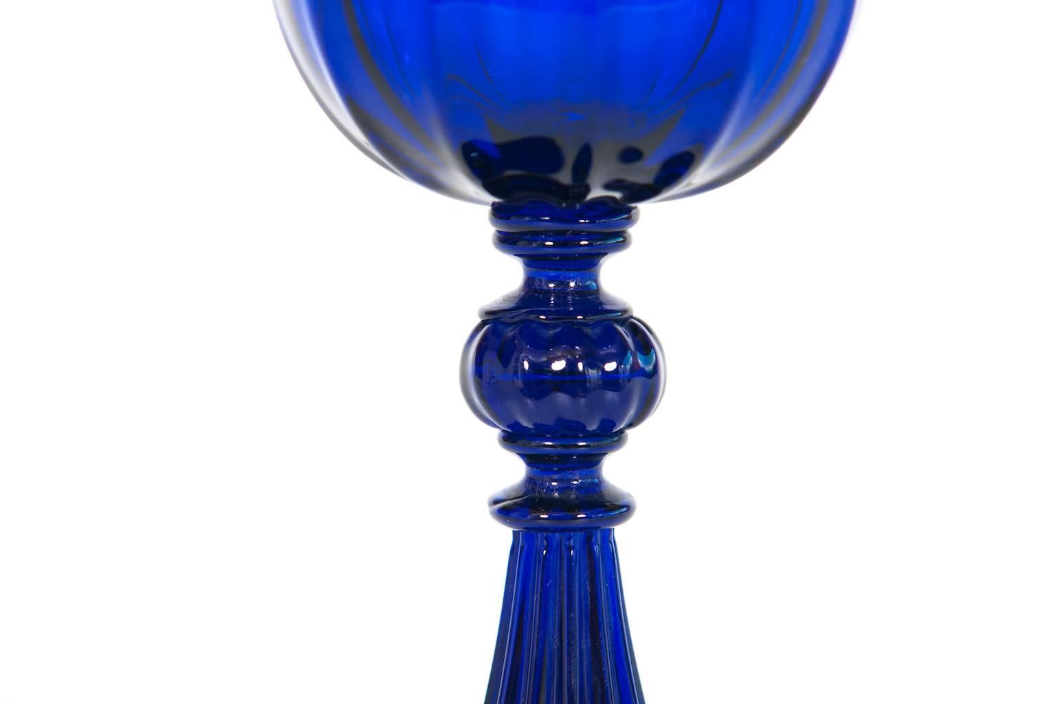 Hand-Crafted Italian Venetian Goblet in Murano Glass Blue
