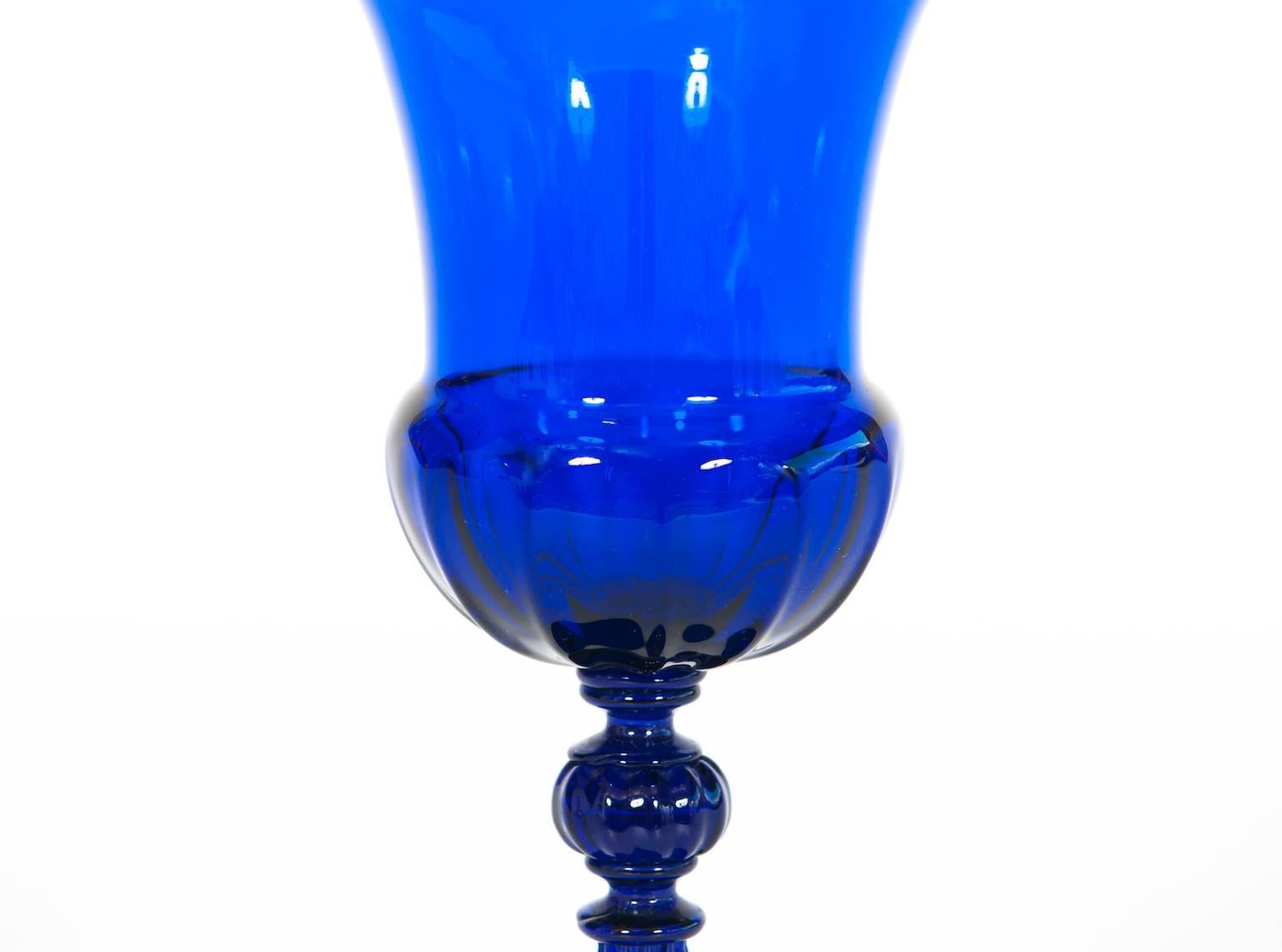 Italian Venetian Goblet in Murano Glass Blue In Excellent Condition In Villaverla, IT