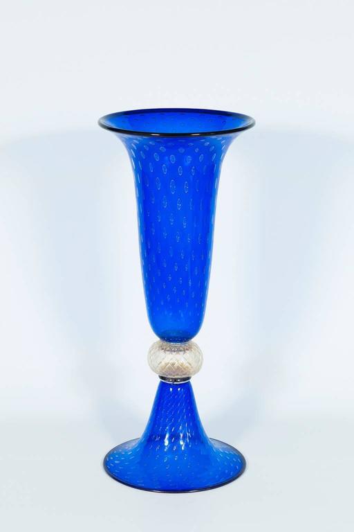 Giant Glass Vase in Murano Glass Blue color and Gold finishes Italy