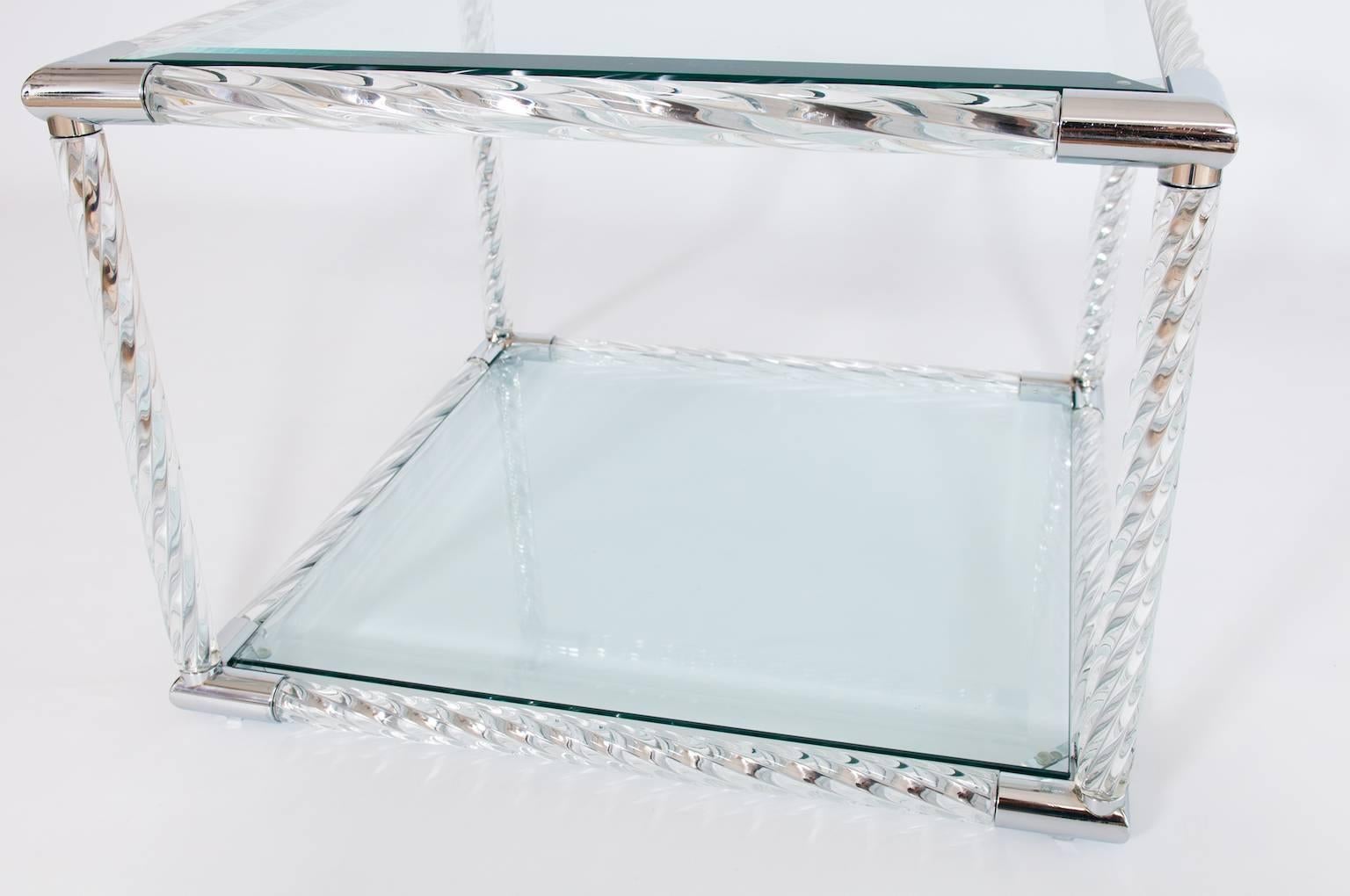 Squared Coffe Table in Blown Murano Glass clear color and chromed finishes Italy For Sale 2