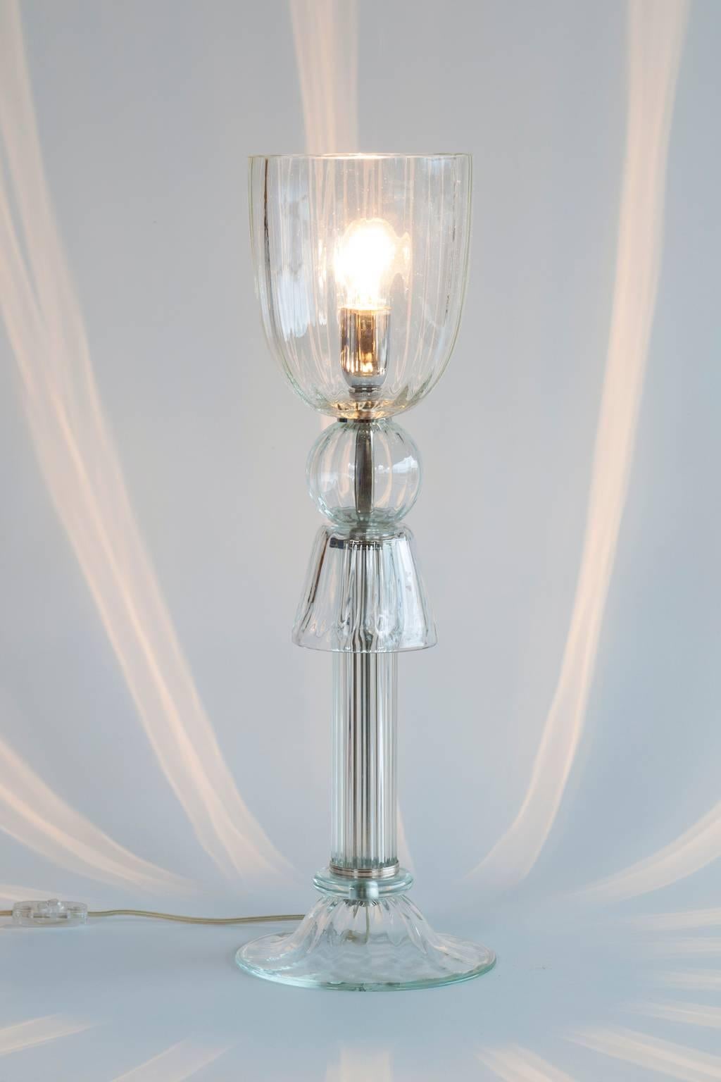 Late 20th Century Pair of Italian Venetian Table Lamps in Murano Glass clear color, 1990s Italy For Sale