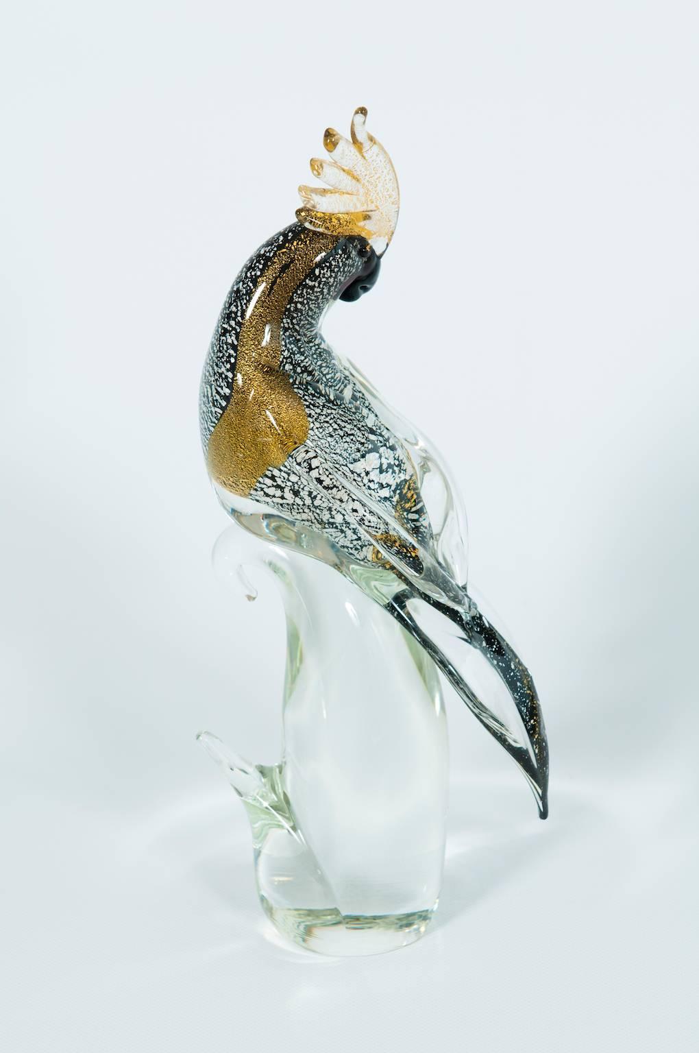 Escultura de loro veneciano italiano en cristal de Murano soplado, por Alberto Donà, años 80 Hecho a mano en venta