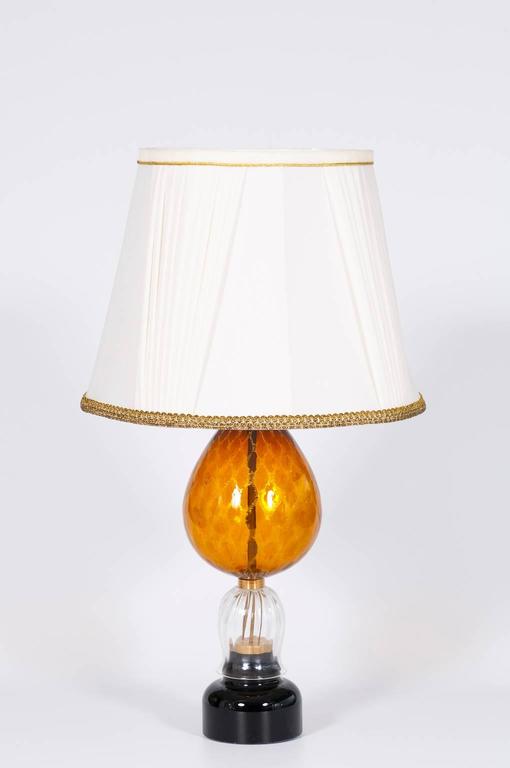 Mid-Century Modern Italian Venetian, Pair Table Lamps, blown Murano Glass, Amber & Dark, 1970s For Sale