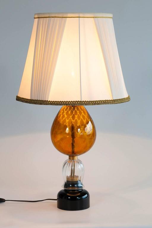 Italian Venetian, Pair Table Lamps, blown Murano Glass, Amber & Dark, 1970s For Sale 3