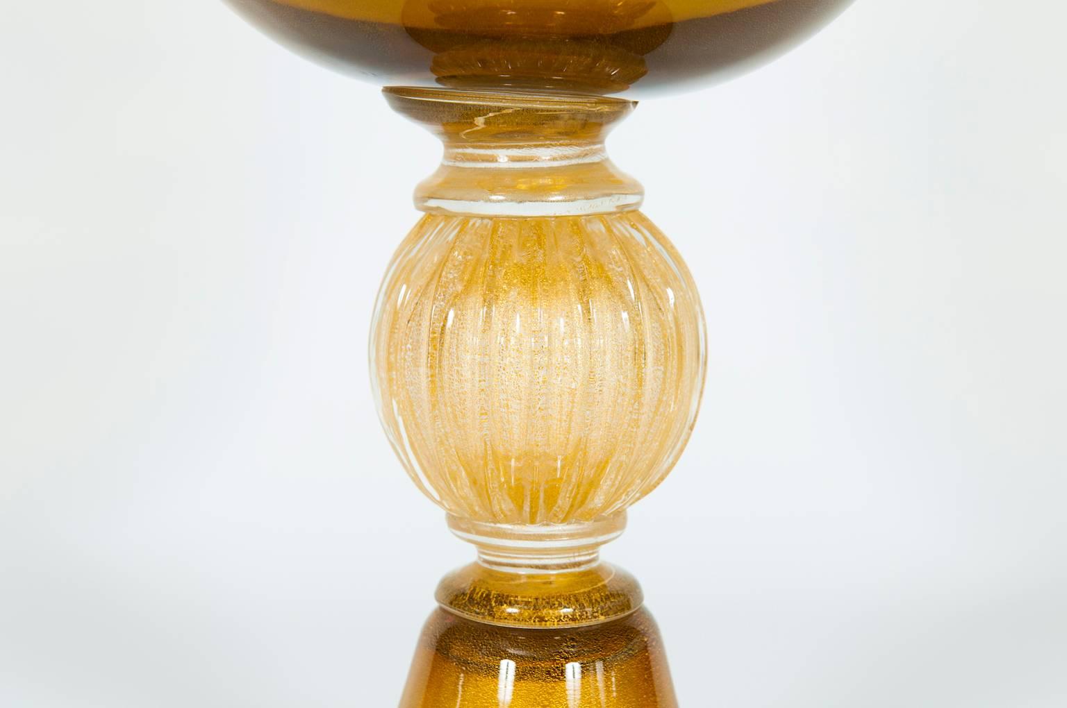 Late 20th Century Italian Venetian Cup in Murano Glass Amber and Gold