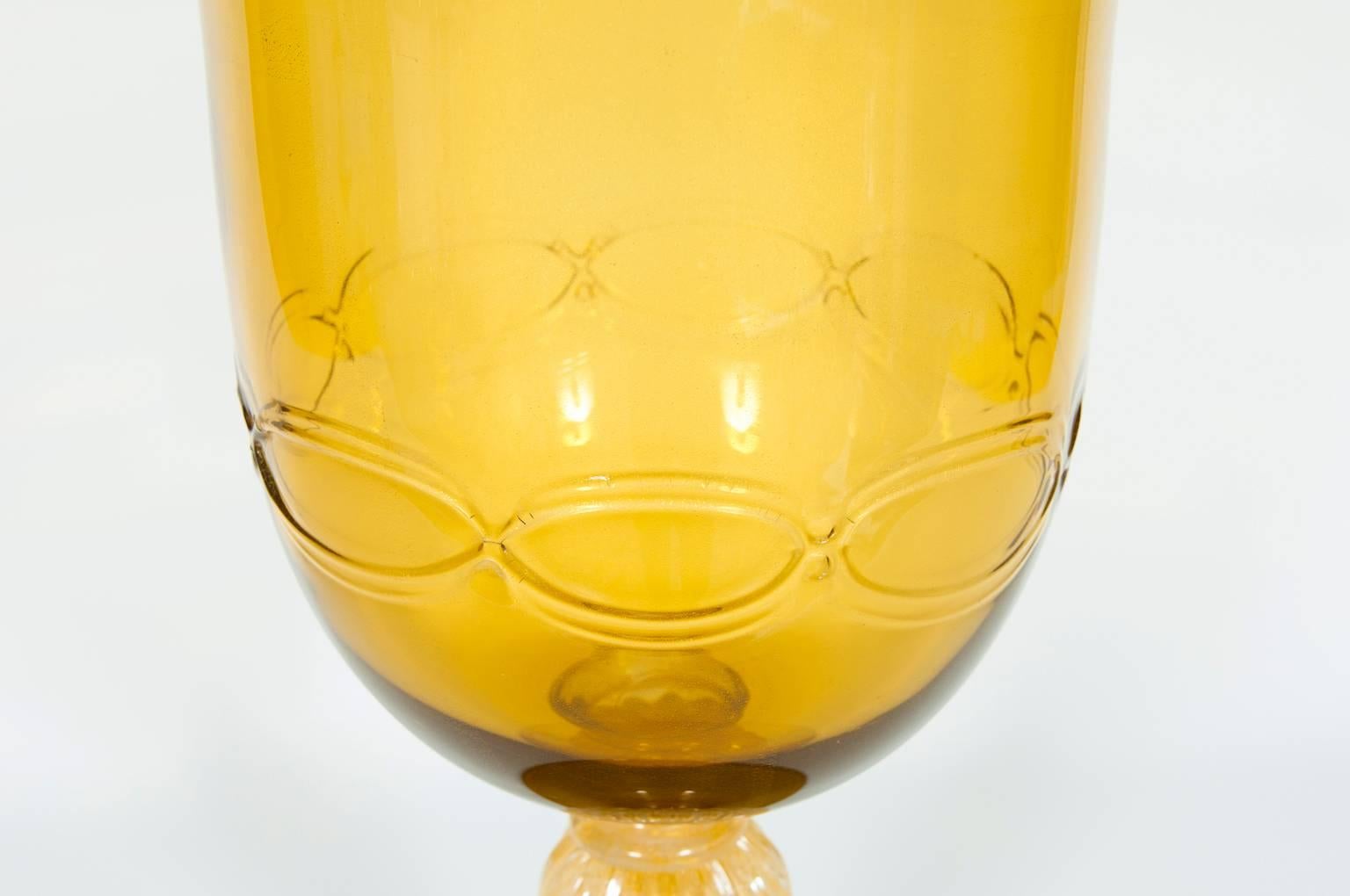 Art Glass Italian Venetian Cup in Murano Glass Amber and Gold