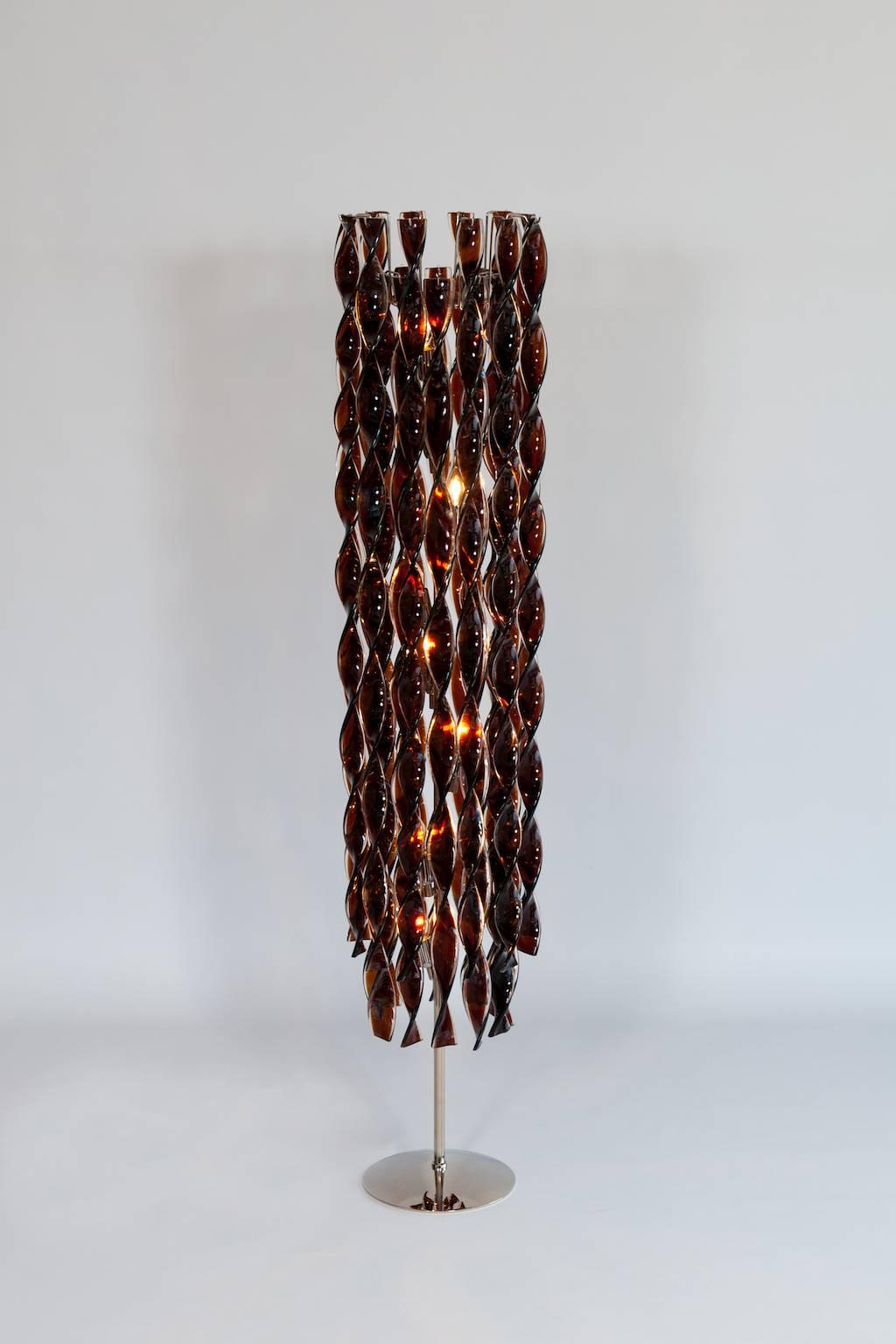 Italian Floor Lamp in Murano Glass with Twisted Tobacco-Colored Elements, 1980s For Sale 3