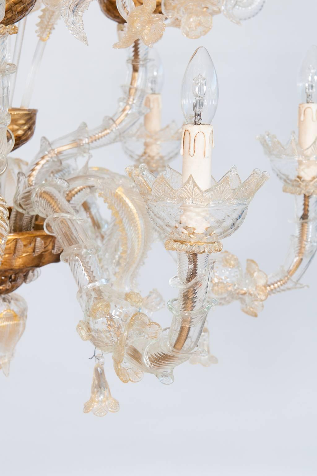 Italian Ca'rezzonico Chandelier in Murano Glass Gold, 1950s 1
