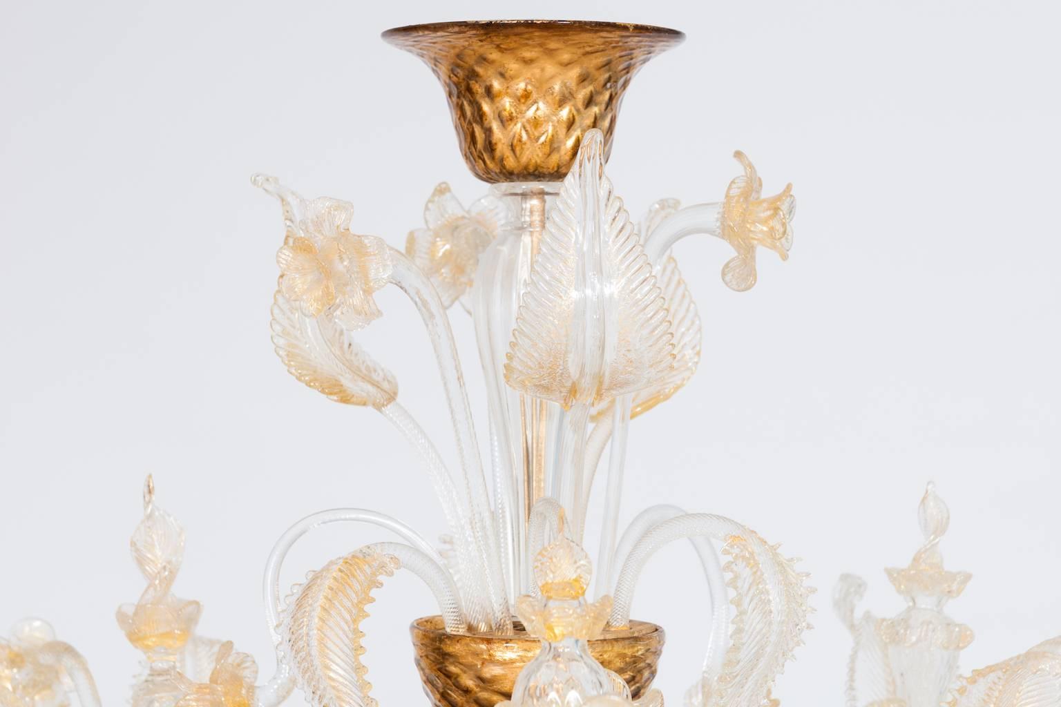 Italian Ca'rezzonico Chandelier in Murano Glass Gold, 1950s 3