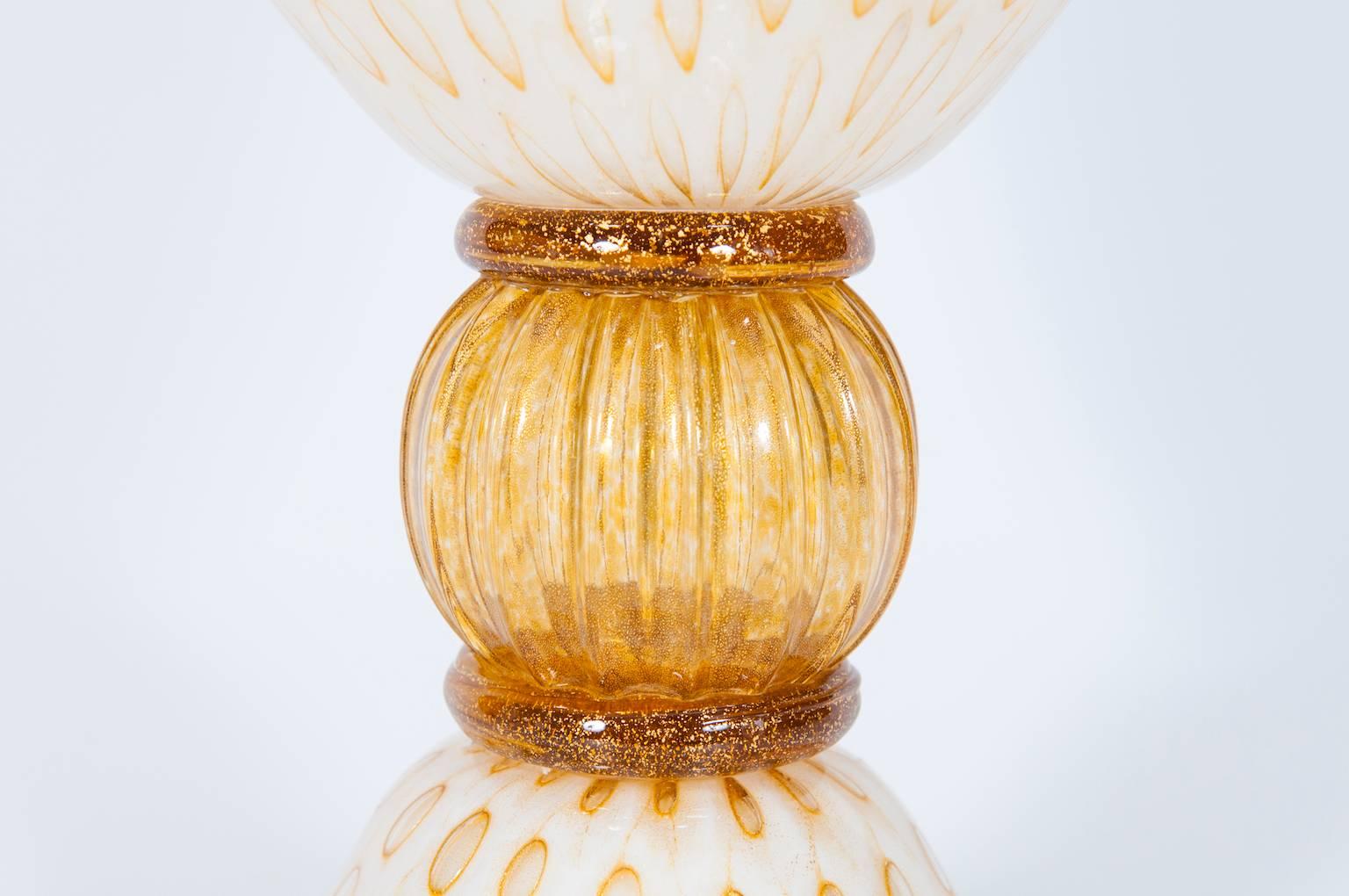Late 20th Century Italian Venetian, Table Lamp, blown Murano Glass, White & Amber finishes, 1980s