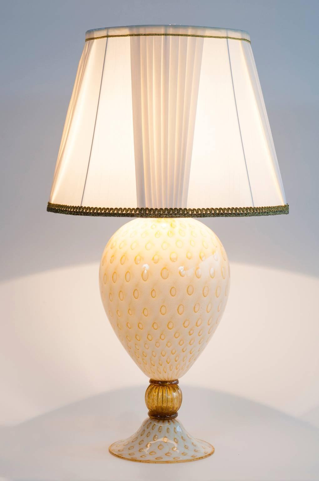 Italian Venetian, Table Lamp, blown Murano Glass, White & Amber finishes, 1980s 3
