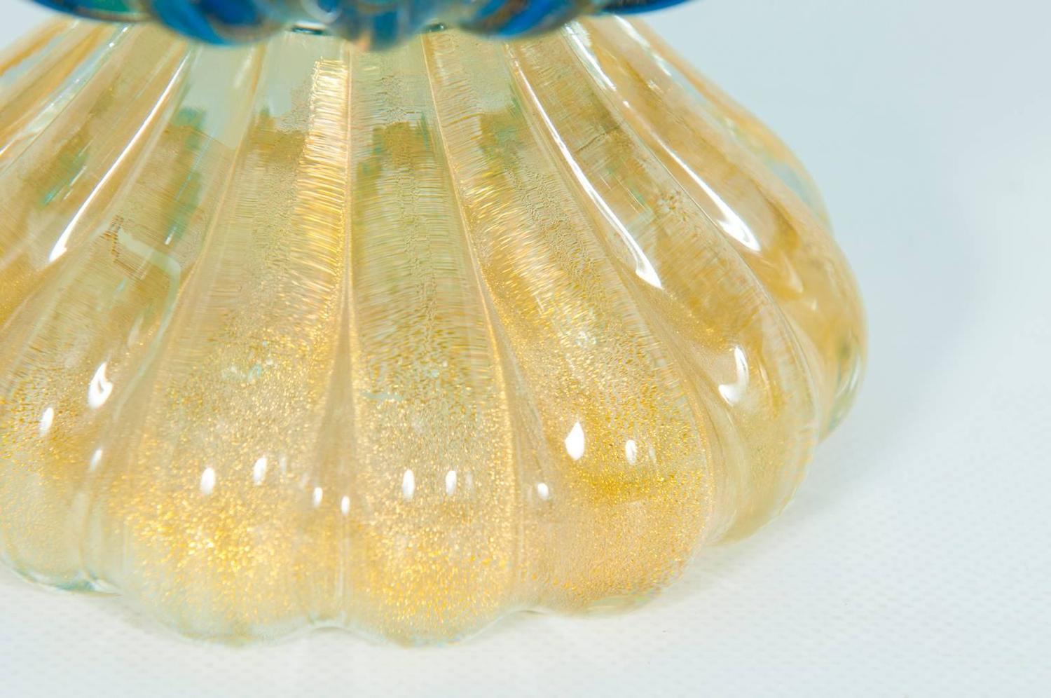 Italian Vase in Murano Glass Light Blue and Gold, 1980s For Sale at 1stdibs