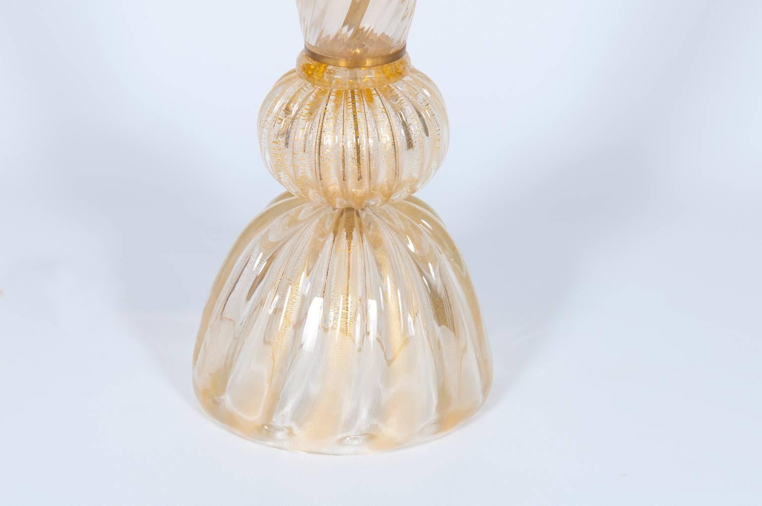 Hand-Crafted Gold Italian Venetian Table Lamp in Murano Glass, 1980s For Sale