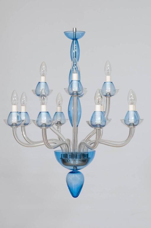 Vintage Modern Italian Chandelier in Murano Glass Transparent and LightBlue For Sale at 1stdibs