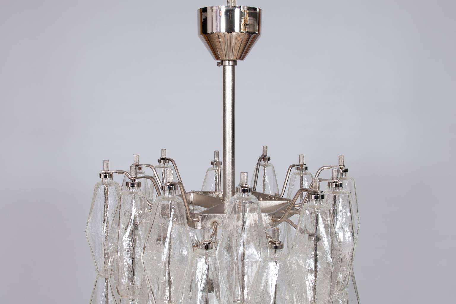 Mid-20th Century Italian Modern Chandelier in Transparent Murano Glass, Venini, 1960s For Sale