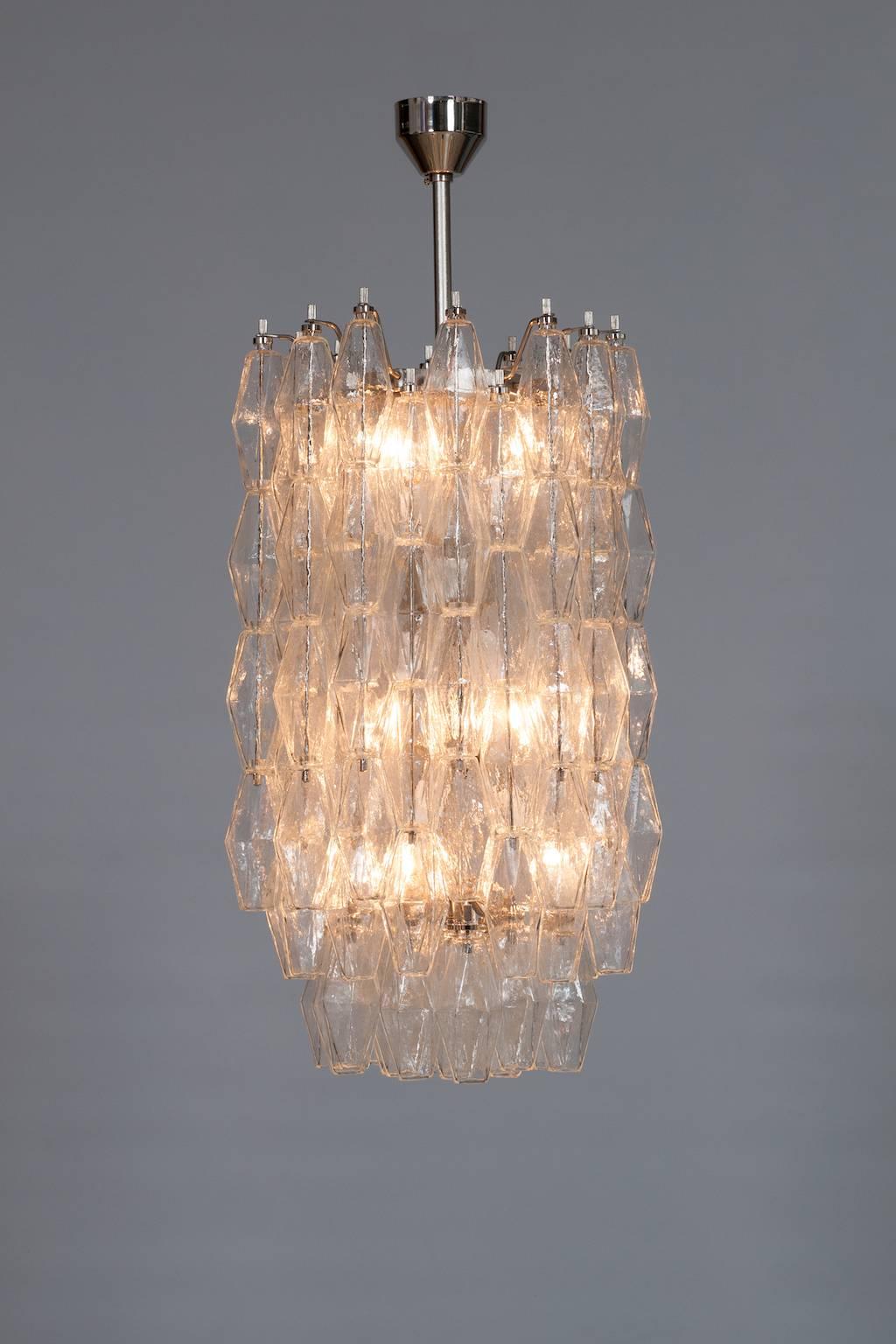 Italian Modern Chandelier in Transparent Murano Glass, Venini, 1960s For Sale 2