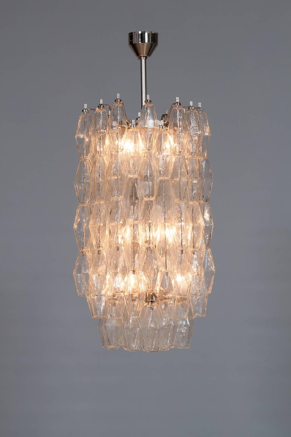 Italian Modern Chandelier in Transparent Murano Glass, Venini, 1960s For Sale 2