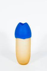 Italian Vase erotic Sculpture in Blown Murano Glass light amber & Blue 1990s